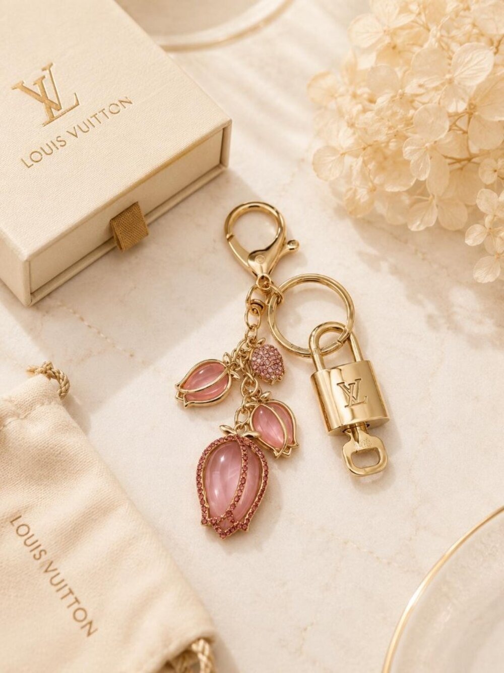 Authentic Louis Vuitton Gold Padlock 🔒 Key Set w/ Unbranded Tulip Bag Charm